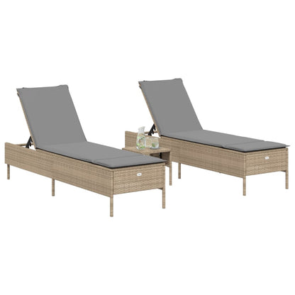 Sonnenliegen mit Auflagen 2 Stk. Beige Poly Rattan