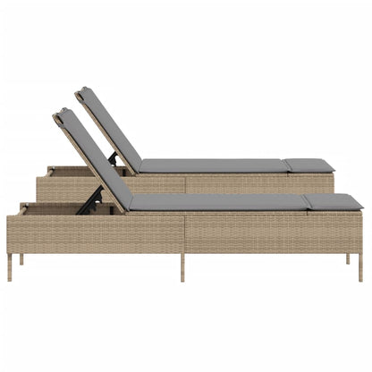 Sonnenliegen mit Auflagen 2 Stk. Beige Poly Rattan