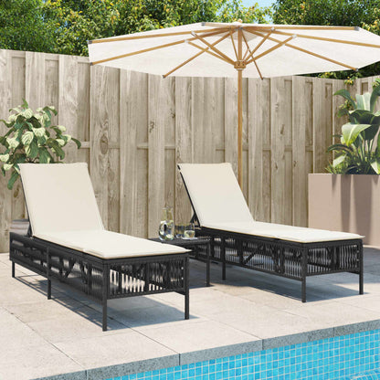 Sonnenliegen mit Auflagen 2 Stk. Schwarz Poly Rattan