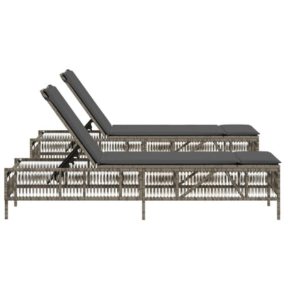 Sonnenliegen mit Auflagen 2 Stk. Grau Poly Rattan