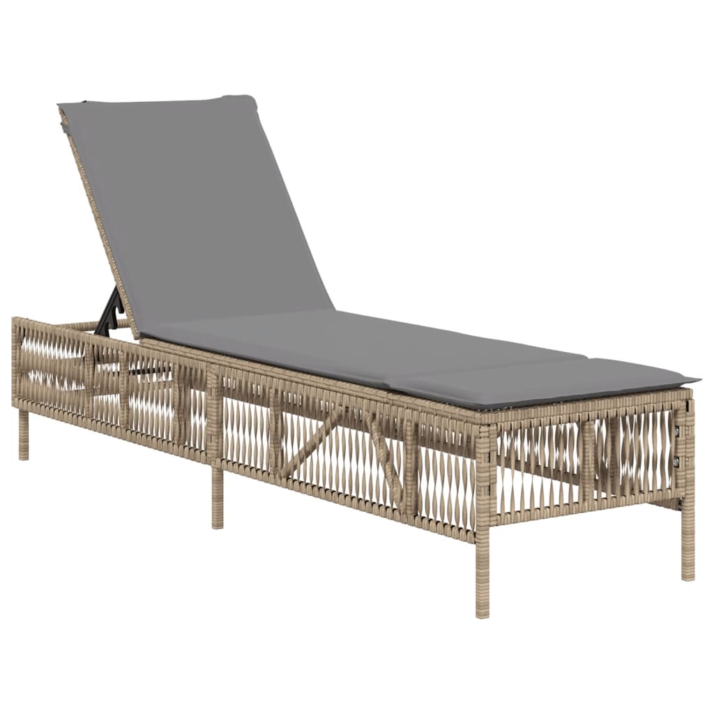 Sonnenliegen mit Auflagen 2 Stk. Beige Poly Rattan