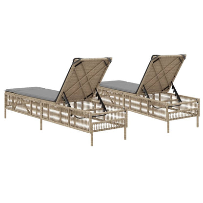 Sonnenliegen mit Auflagen 2 Stk. Beige Poly Rattan