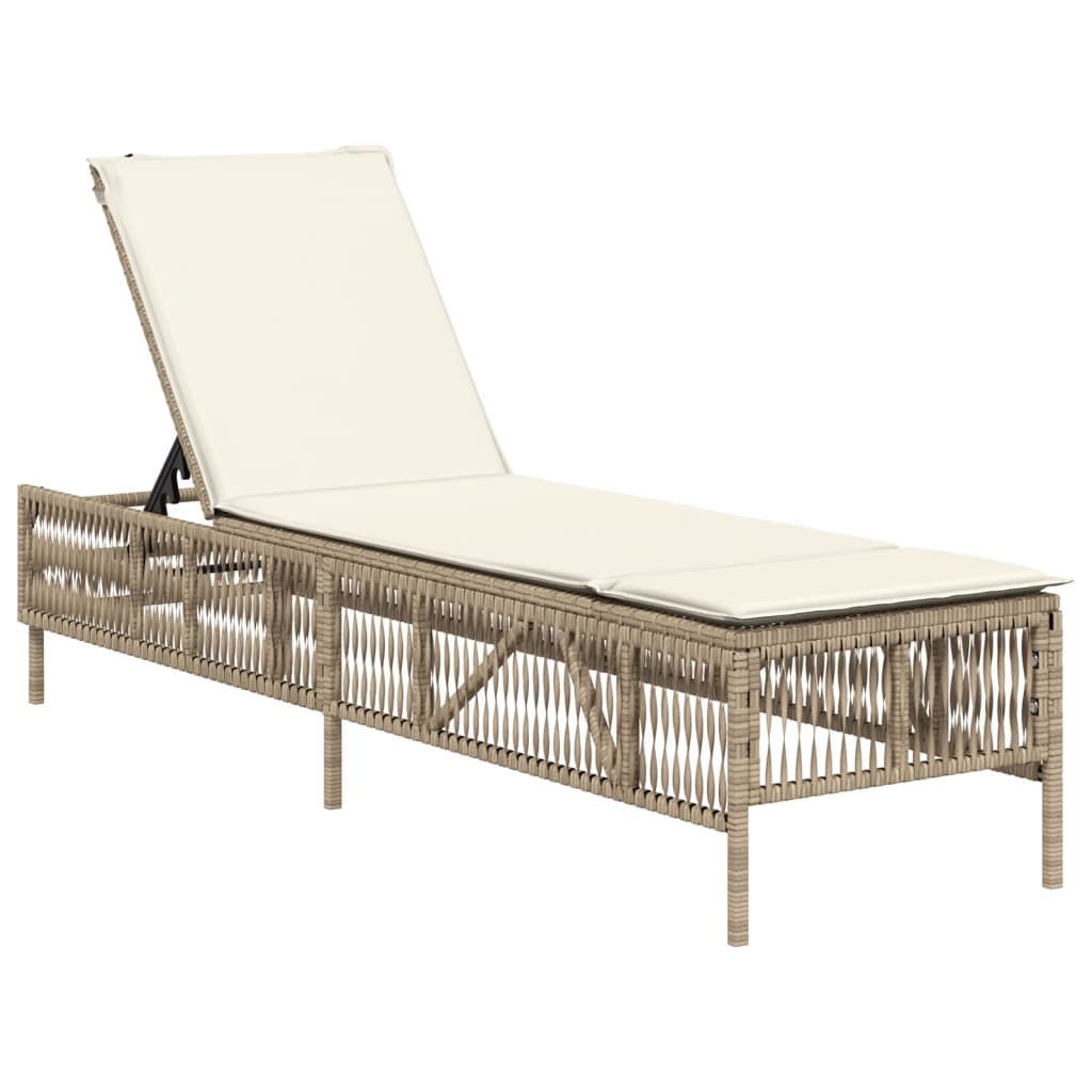 Sonnenliegen mit Auflagen 2 Stk. Beige Poly Rattan