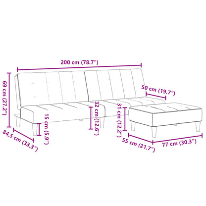 Schlafsofa 2-Sitzer mit Fußhocker Hellgrau Stoff