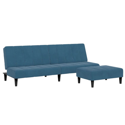 Schlafsofa 2-Sitzer mit Fußhocker Blau Samt