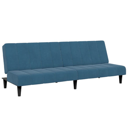 Schlafsofa 2-Sitzer mit Fußhocker Blau Samt