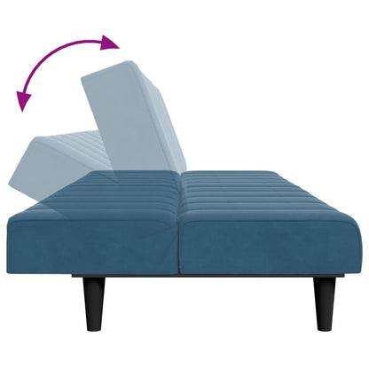 Schlafsofa 2-Sitzer mit Fußhocker Blau Samt