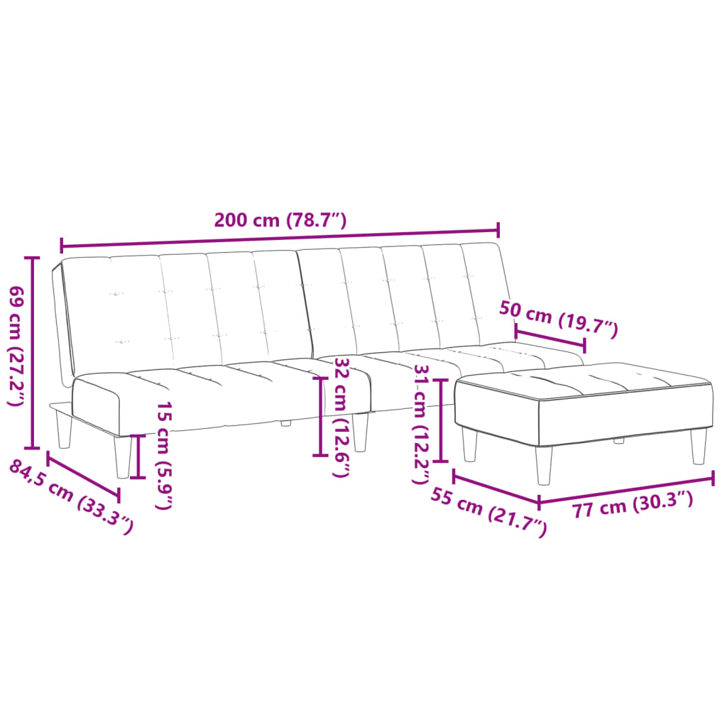 Schlafsofa 2-Sitzer mit Fußhocker Blau Samt