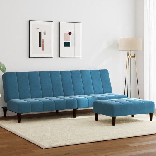 Schlafsofa 2-Sitzer mit Fußhocker Blau Samt