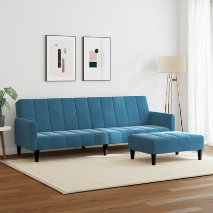 Schlafsofa 2-Sitzer mit Fußhocker Blau Samt