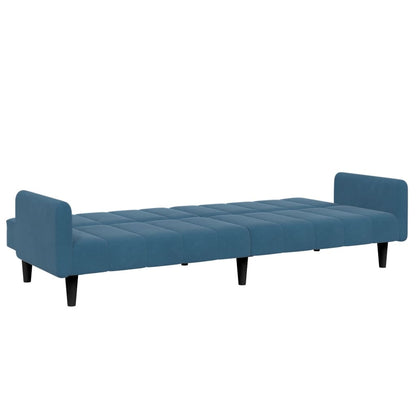 Schlafsofa 2-Sitzer mit Fußhocker Blau Samt