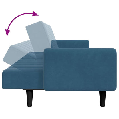 Schlafsofa 2-Sitzer mit Fußhocker Blau Samt