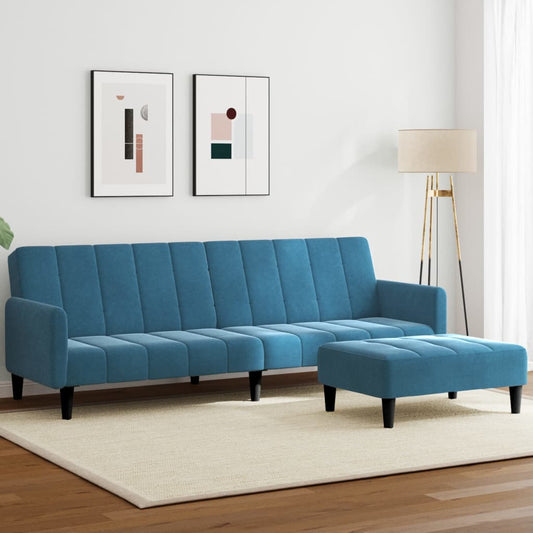 Schlafsofa 2-Sitzer mit Fußhocker Blau Samt