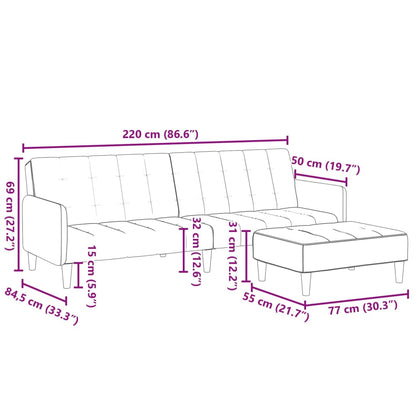 Schlafsofa 2-Sitzer mit Fußhocker Hellgrau Samt