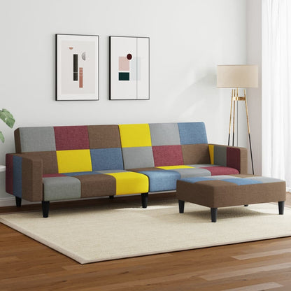 Schlafsofa 2-Sitzer mit Fußhocker Patchwork Stoff