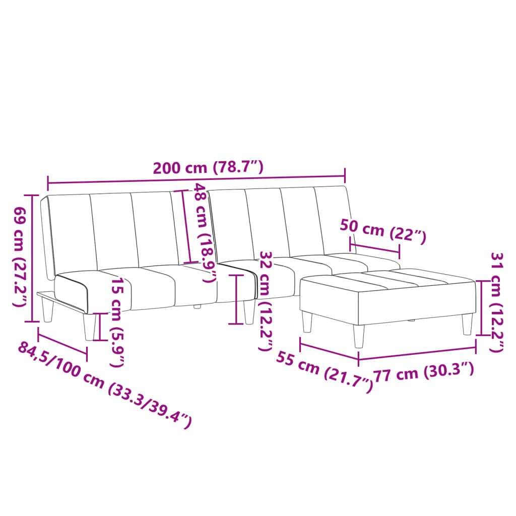 Schlafsofa 2-Sitzer mit Fußhocker Dunkelgrau Stoff