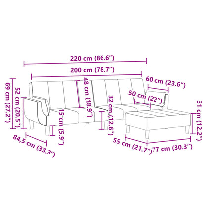 Schlafsofa 2-Sitzer mit Fußhocker Dunkelgrau Stoff