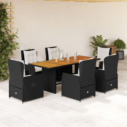 7-tlg. Garten-Essgruppe mit Kissen Schwarz Poly Rattan