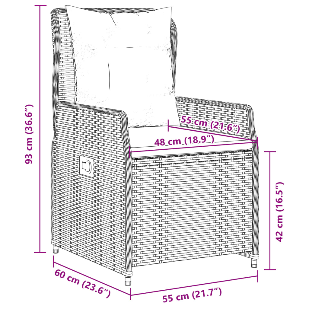 7-tlg. Garten-Essgruppe mit Kissen Braun Poly Rattan