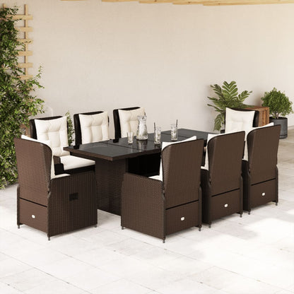 9-tlg. Garten-Essgruppe mit Kissen Braun Poly Rattan