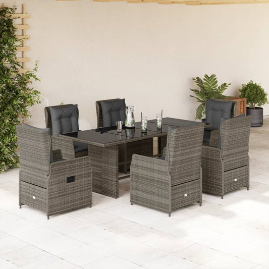 7-tlg. Garten-Essgruppe mit Kissen Grau Poly Rattan