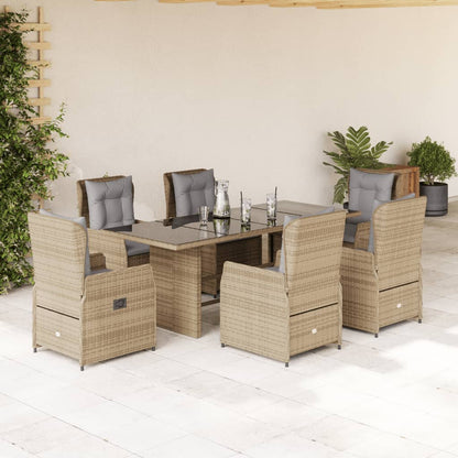 7-tlg. Garten-Essgruppe mit Kissen Beige Poly Rattan