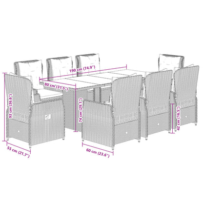 9-tlg. Garten-Essgruppe mit Kissen Beige Poly Rattan