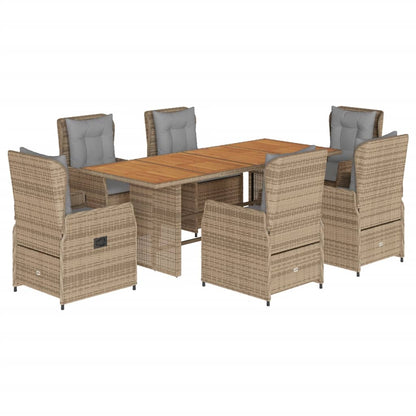 7-tlg. Garten-Essgruppe mit Kissen Beige Poly Rattan