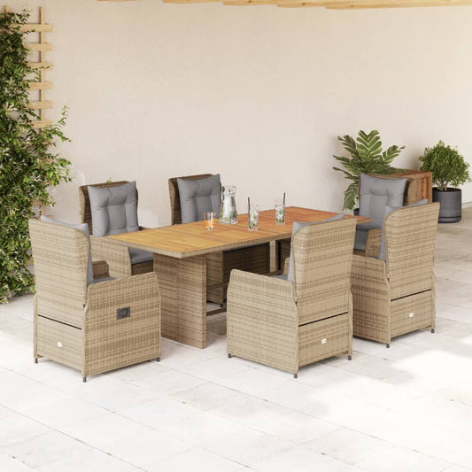 7-tlg. Garten-Essgruppe mit Kissen Beige Poly Rattan