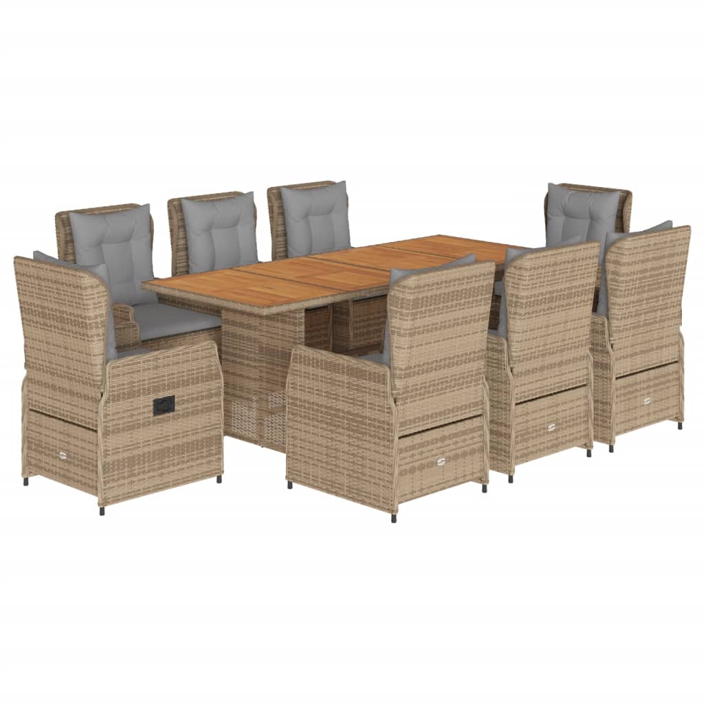 9-tlg. Garten-Essgruppe mit Kissen Beige Poly Rattan