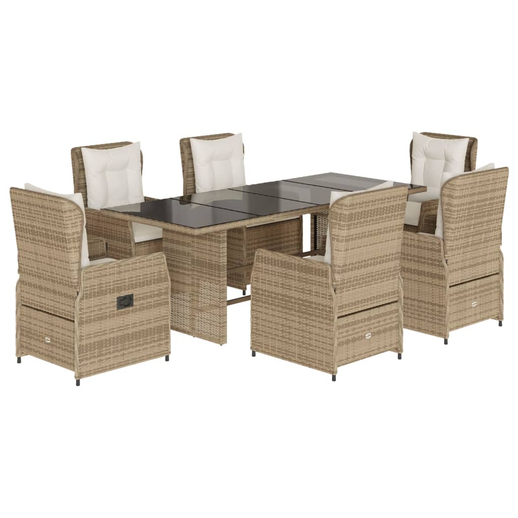 7-tlg. Garten-Essgruppe mit Kissen Beige Poly Rattan