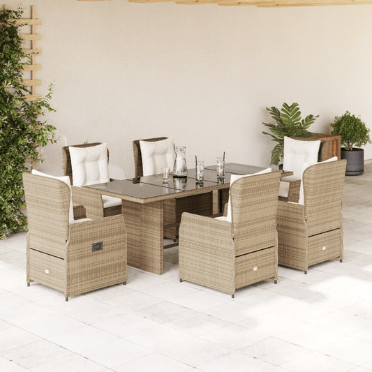 7-tlg. Garten-Essgruppe mit Kissen Beige Poly Rattan