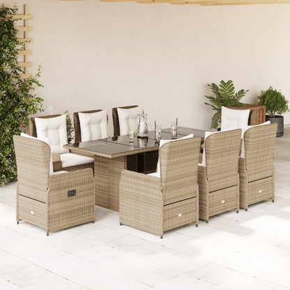 9-tlg. Garten-Essgruppe mit Kissen Beige Poly Rattan