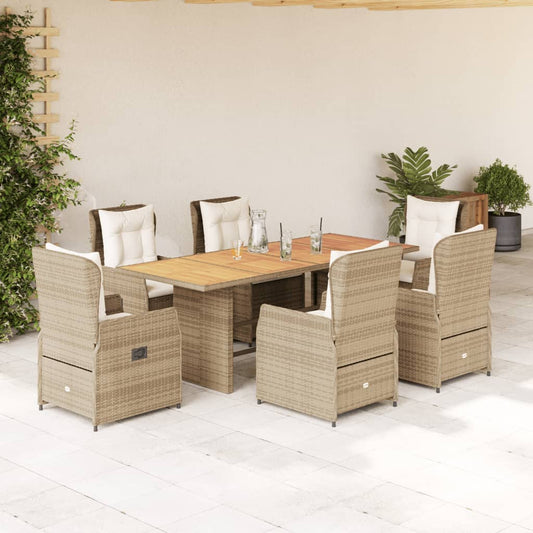 7-tlg. Garten-Essgruppe mit Kissen Beige Poly Rattan