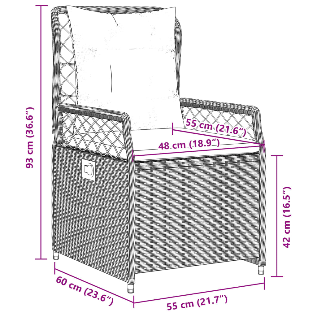 3-tlg. Garten-Essgruppe mit Kissen Beige Poly Rattan