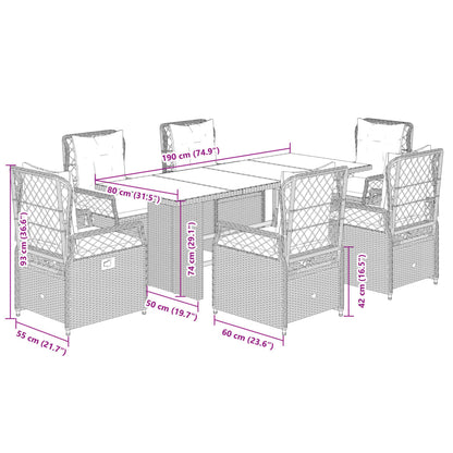 7-tlg. Garten-Essgruppe mit Kissen Schwarz Poly Rattan