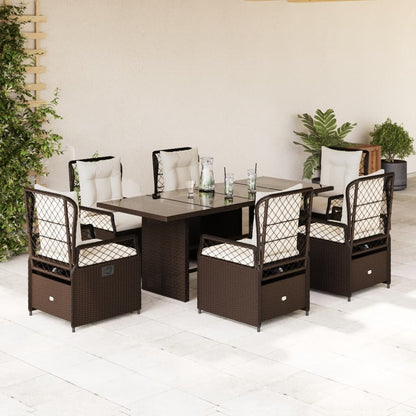 7-tlg. Garten-Essgruppe mit Kissen Braun Poly Rattan