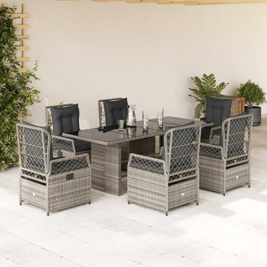 7-tlg. Garten-Essgruppe mit Kissen Grau Poly Rattan