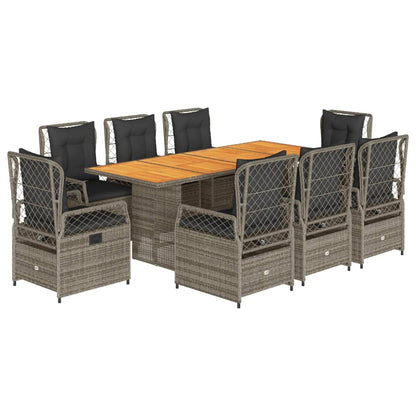 9-tlg. Garten-Essgruppe mit Kissen Grau Poly Rattan