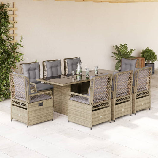 9-tlg. Garten-Essgruppe mit Kissen Beige Poly Rattan