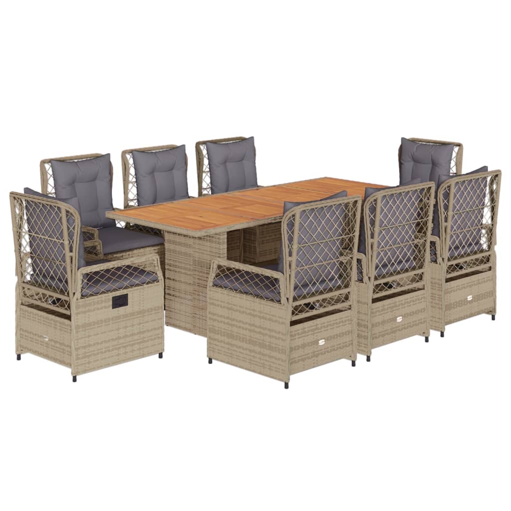 9-tlg. Garten-Essgruppe mit Kissen Beige Poly Rattan