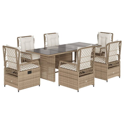 7-tlg. Garten-Essgruppe mit Kissen Beige Poly Rattan