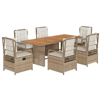 7-tlg. Garten-Essgruppe mit Kissen Beige Poly Rattan