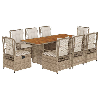 9-tlg. Garten-Essgruppe mit Kissen Beige Poly Rattan