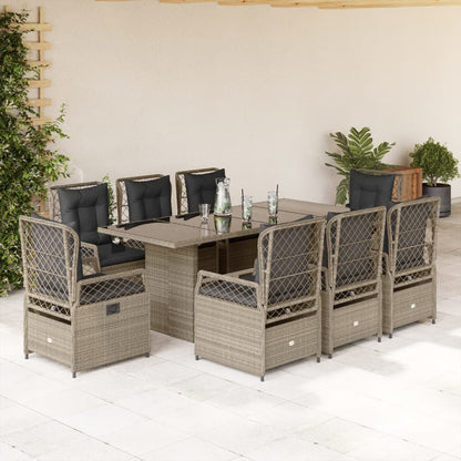 9-tlg. Garten-Essgruppe mit Kissen Hellgrau Poly Rattan