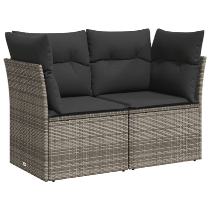 11-tlg. Garten-Sofagarnitur mit Kissen Grau Poly Rattan