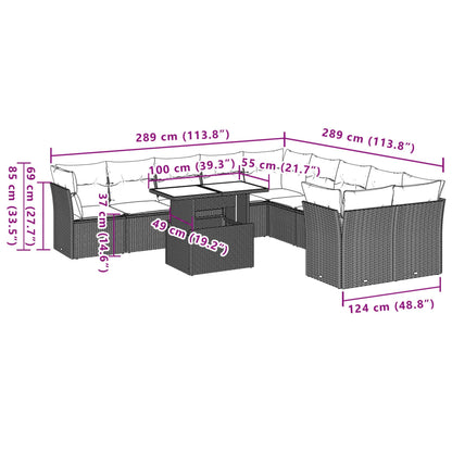 11-tlg. Garten-Sofagarnitur mit Kissen Hellgrau Poly Rattan