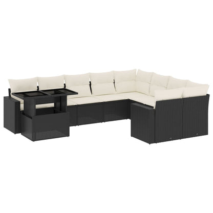 10-tlg. Garten-Sofagarnitur mit Kissen Schwarz Poly Rattan