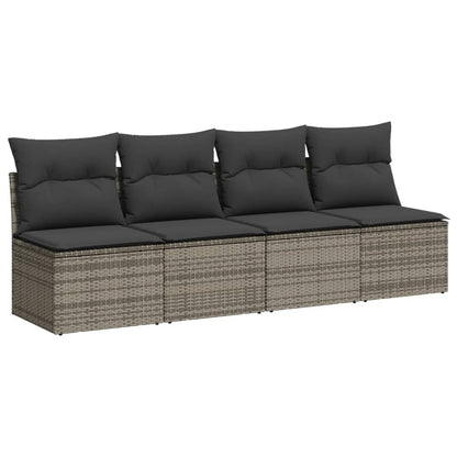 10-tlg. Garten-Sofagarnitur mit Kissen Grau Poly Rattan