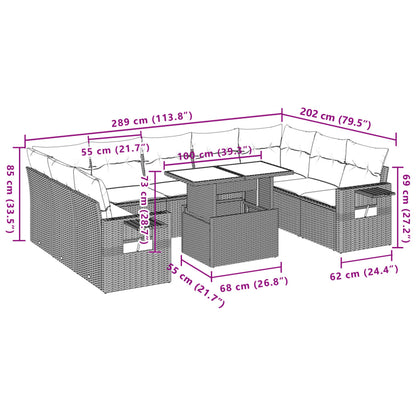 10-tlg. Garten-Sofagarnitur mit Kissen Beige Poly Rattan